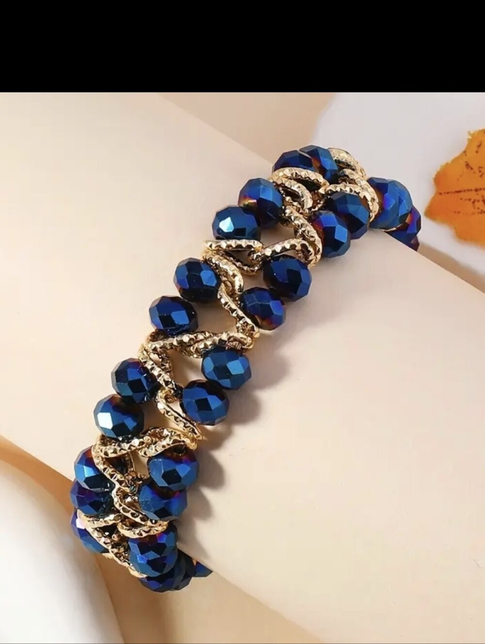 14k Gold Plated Blue Beaded Bracelet